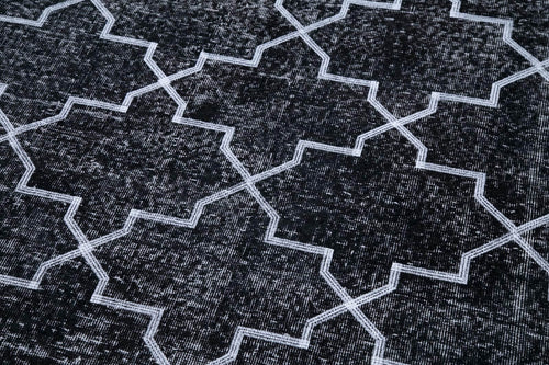 Geometric Carpet Siyah Geometrik Pamuk Yün El Dokuma Halısı 146x375 Agacan
