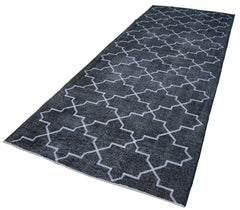 Geometric Carpet Gri Geometrik Pamuk Yün El Dokuma Halısı 145x382 Agacan