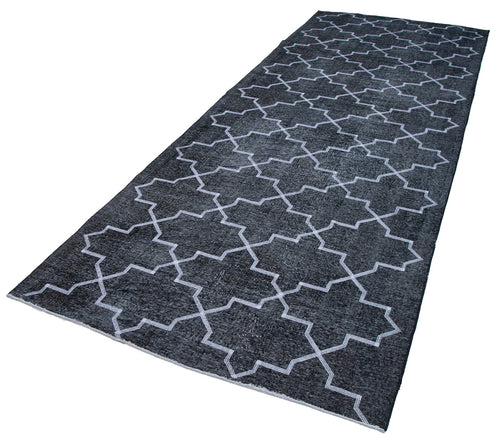 Geometric Carpet Gri Geometrik Pamuk Yün El Dokuma Halısı 145x382 Agacan