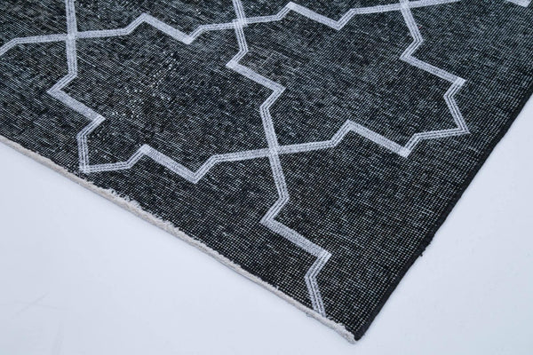 Geometric Carpet Gri Geometrik Pamuk Yün El Dokuma Halısı 145x382 Agacan