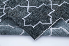 Geometric Carpet Gri Geometrik Pamuk Yün El Dokuma Halısı 145x382 Agacan