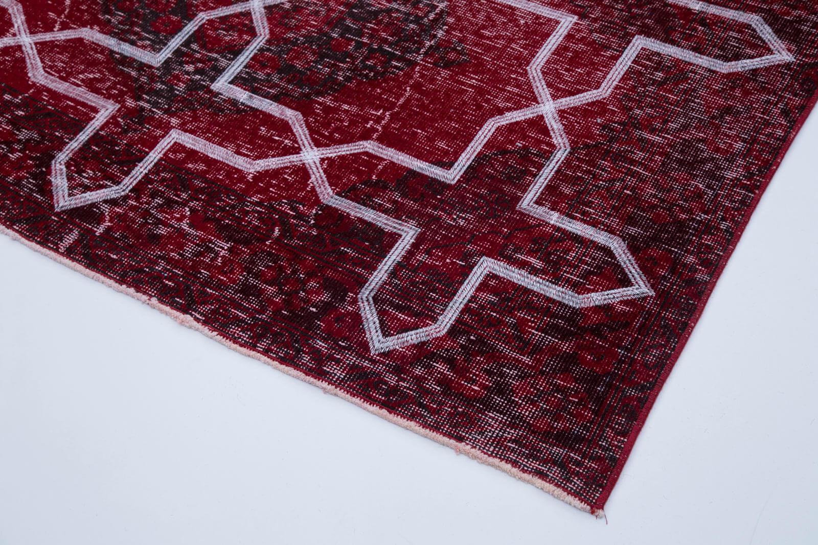 Geometric Carpet Kırmızı Geometrik Pamuk Yün El Dokuma Halısı 140x370 Agacan