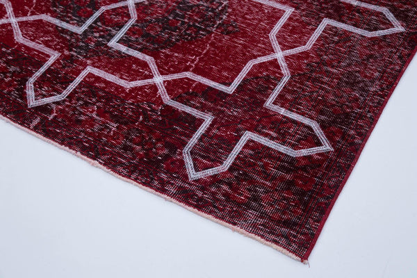 Geometric Carpet Kırmızı Geometrik Pamuk Yün El Dokuma Halısı 140x370 Agacan
