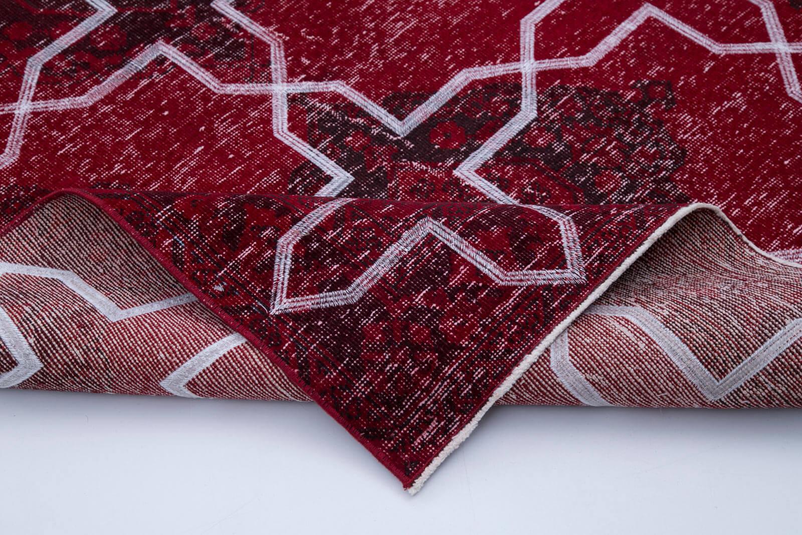 Geometric Carpet Kırmızı Geometrik Pamuk Yün El Dokuma Halısı 140x370 Agacan