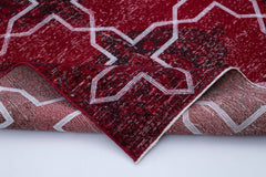 Geometric Carpet Kırmızı Geometrik Pamuk Yün El Dokuma Halısı 140x370 Agacan