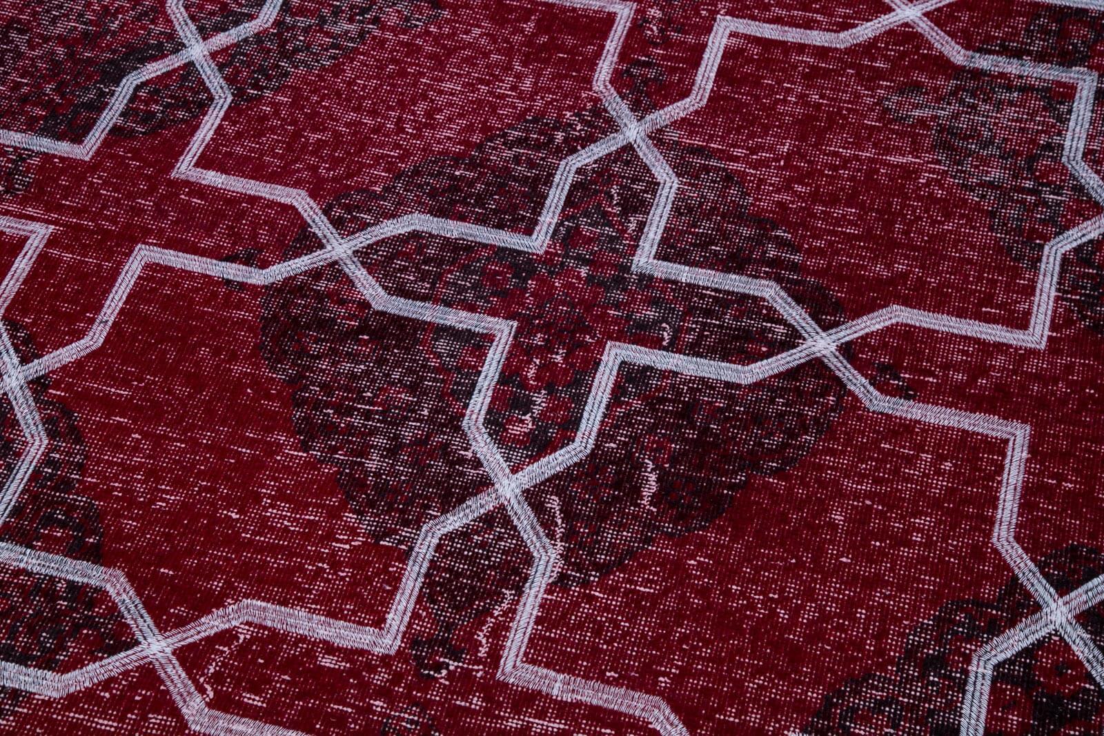 Geometric Carpet Kırmızı Geometrik Pamuk Yün El Dokuma Halısı 140x370 Agacan