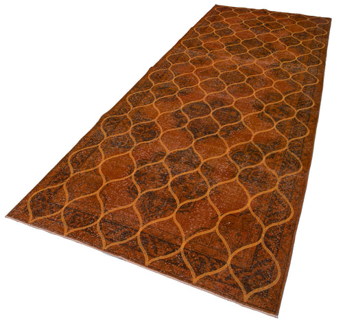 Geometric Carpet Turuncu Geometrik Pamuk Yün El Dokuma Halısı 148x392 Agacan