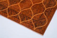 Geometric Carpet Turuncu Geometrik Pamuk Yün El Dokuma Halısı 148x392 Agacan