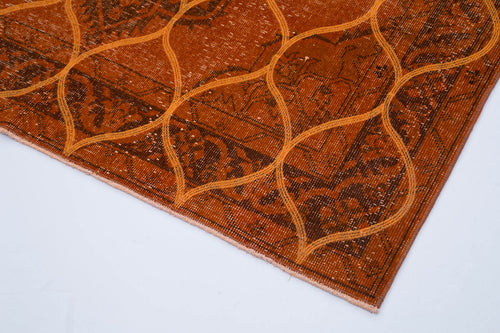 Geometric Carpet Turuncu Geometrik Pamuk Yün El Dokuma Halısı 148x392 Agacan