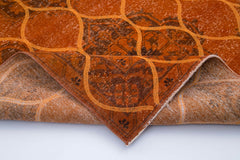 Geometric Carpet Turuncu Geometrik Pamuk Yün El Dokuma Halısı 148x392 Agacan