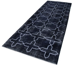 Geometric Carpet Siyah Geometrik Pamuk Yün El Dokuma Halısı 140x392 Agacan