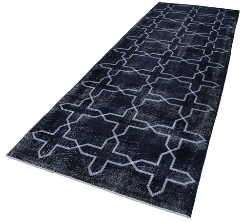 Geometric Carpet Siyah Geometrik Pamuk Yün El Dokuma Halısı 140x392 Agacan