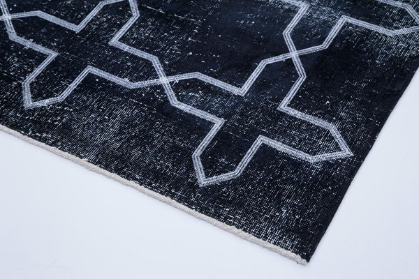 Geometric Carpet Siyah Geometrik Pamuk Yün El Dokuma Halısı 140x392 Agacan