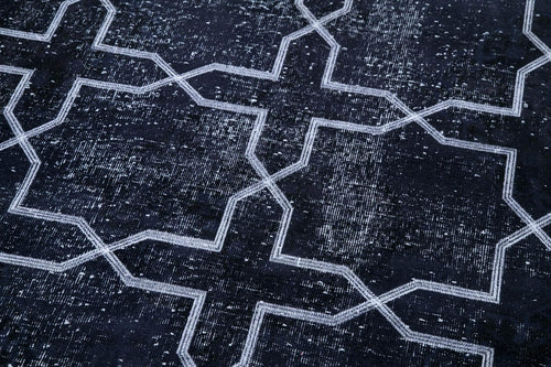 Geometric Carpet Siyah Geometrik Pamuk Yün El Dokuma Halısı 140x392 Agacan