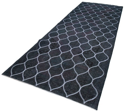 Geometric Carpet Gri Geometrik Pamuk Yün El Dokuma Halısı 143x399 Agacan