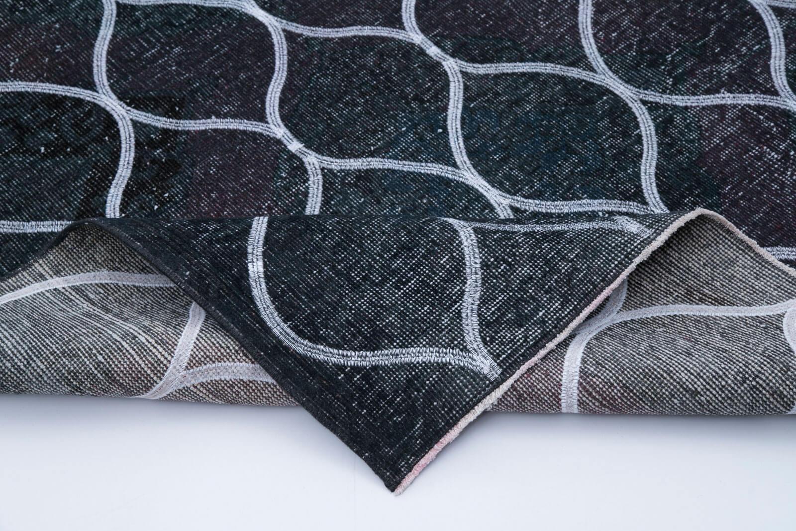 Geometric Carpet Gri Geometrik Pamuk Yün El Dokuma Halısı 143x399 Agacan