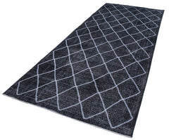 Geometric Carpet Gri Geometrik Pamuk Yün El Dokuma Halısı 147x370 Agacan