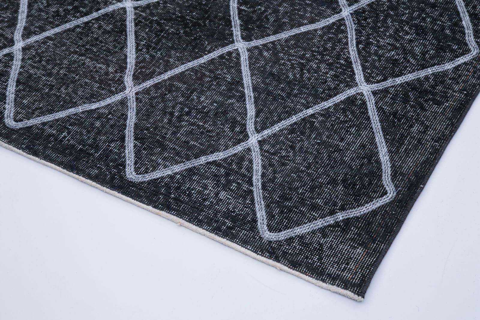 Geometric Carpet Gri Geometrik Pamuk Yün El Dokuma Halısı 147x370 Agacan