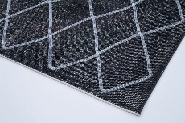 Geometric Carpet Gri Geometrik Pamuk Yün El Dokuma Halısı 147x370 Agacan