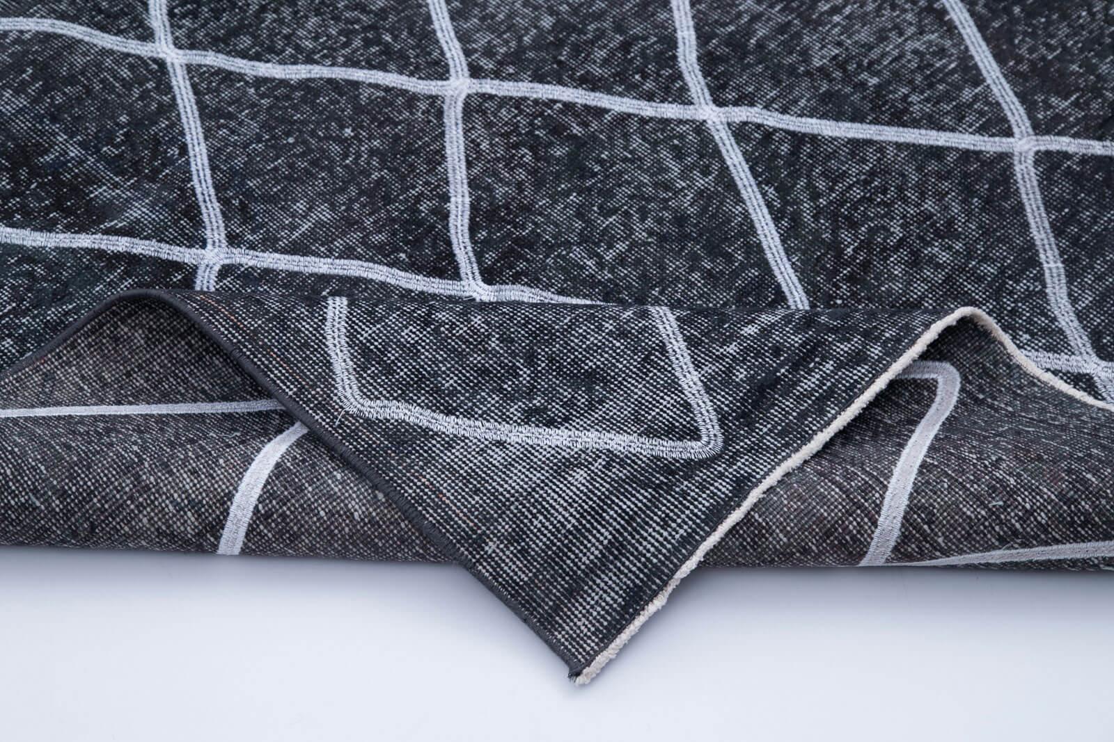 Geometric Carpet Gri Geometrik Pamuk Yün El Dokuma Halısı 147x370 Agacan