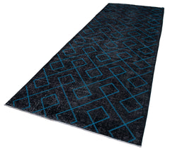 Geometric Carpet Siyah Geometrik Pamuk Yün El Dokuma Halısı 149x396 Agacan