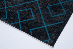 Geometric Carpet Siyah Geometrik Pamuk Yün El Dokuma Halısı 149x396 Agacan