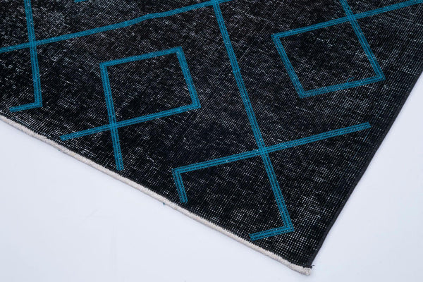 Geometric Carpet Siyah Geometrik Pamuk Yün El Dokuma Halısı 149x396 Agacan