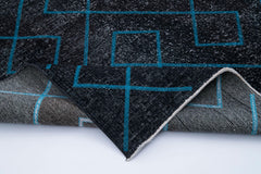 Geometric Carpet Siyah Geometrik Pamuk Yün El Dokuma Halısı 149x396 Agacan