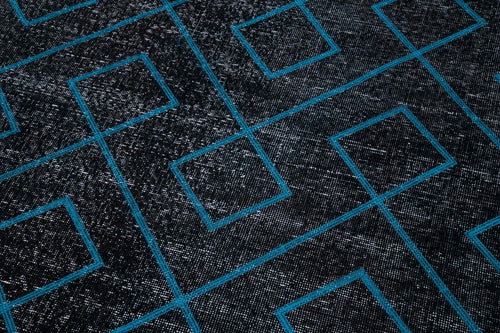 Geometric Carpet Siyah Geometrik Pamuk Yün El Dokuma Halısı 149x396 Agacan