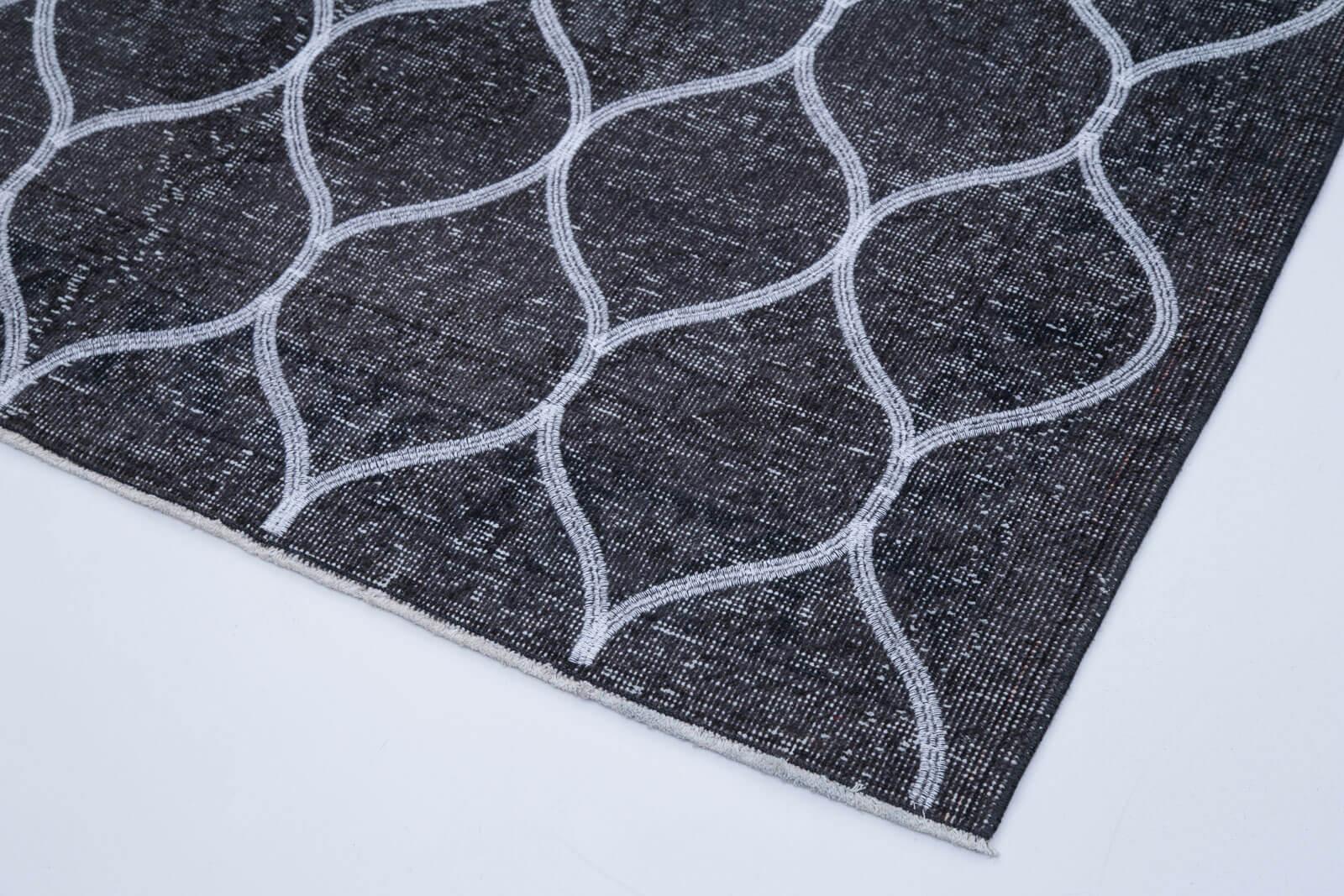 Geometric Carpet Gri Geometrik Pamuk Yün El Dokuma Halısı 147x387 Agacan