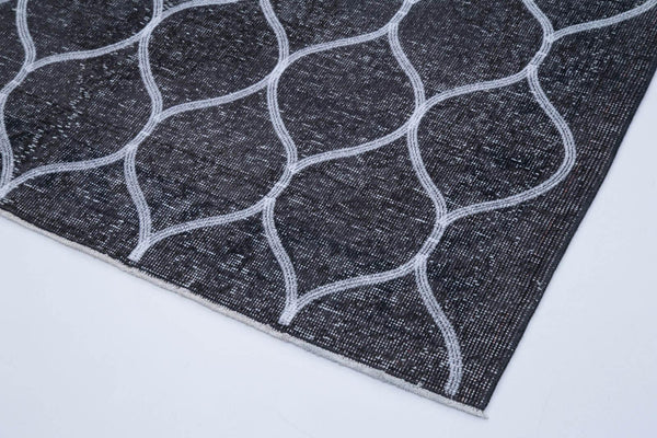 Geometric Carpet Gri Geometrik Pamuk Yün El Dokuma Halısı 147x387 Agacan
