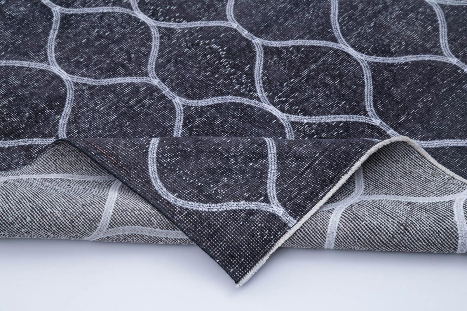 Geometric Carpet Gri Geometrik Pamuk Yün El Dokuma Halısı 147x387 Agacan