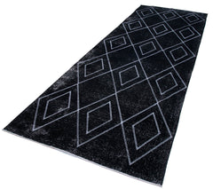 Geometric Carpet Siyah Geometrik Pamuk Yün El Dokuma Halısı 143x420 Agacan