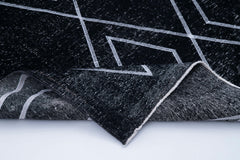 Geometric Carpet Siyah Geometrik Pamuk Yün El Dokuma Halısı 143x420 Agacan