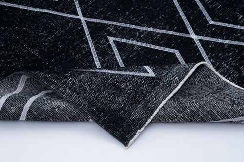 Geometric Carpet Siyah Geometrik Pamuk Yün El Dokuma Halısı 143x420 Agacan