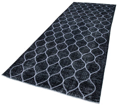 Geometric Carpet Siyah Geometrik Pamuk Yün El Dokuma Halısı 141x358 Agacan