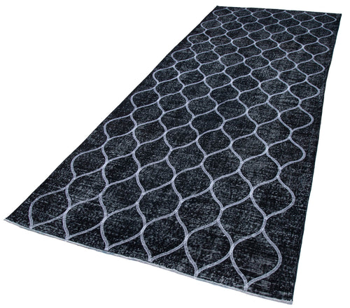 Geometric Carpet Siyah Geometrik Pamuk Yün El Dokuma Halısı 141x358 Agacan
