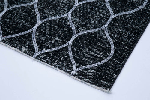 Geometric Carpet Siyah Geometrik Pamuk Yün El Dokuma Halısı 141x358 Agacan