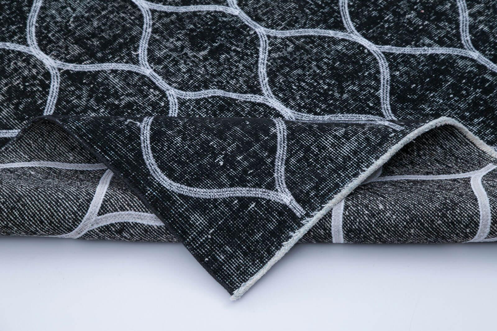 Geometric Carpet Siyah Geometrik Pamuk Yün El Dokuma Halısı 141x358 Agacan