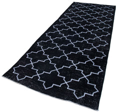 Geometric Carpet Siyah Geometrik Pamuk Yün El Dokuma Halısı 145x388 Agacan