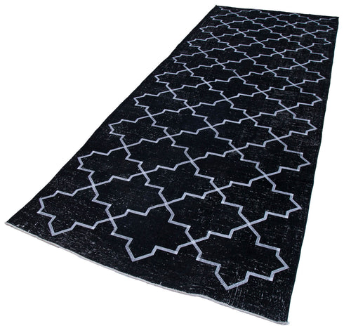 Geometric Carpet Siyah Geometrik Pamuk Yün El Dokuma Halısı 145x388 Agacan