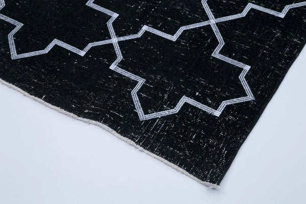 Geometric Carpet Siyah Geometrik Pamuk Yün El Dokuma Halısı 145x388 Agacan
