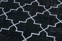 Geometric Carpet Siyah Geometrik Pamuk Yün El Dokuma Halısı 145x388 Agacan