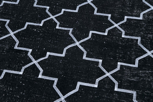 Geometric Carpet Siyah Geometrik Pamuk Yün El Dokuma Halısı 145x388 Agacan