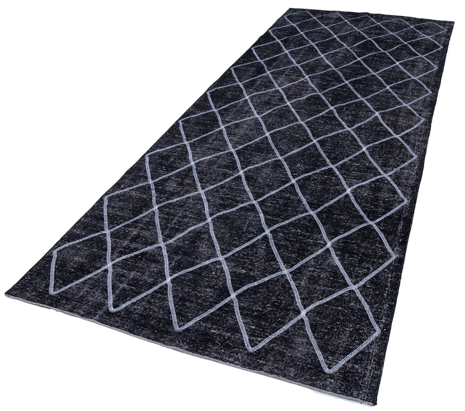 Geometric Carpet Siyah Geometrik Pamuk Yün El Dokuma Halısı 144x377 Agacan