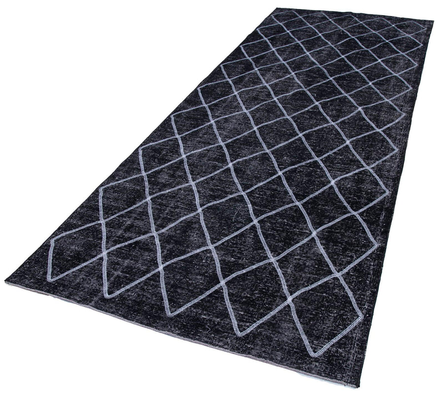 Geometric Carpet Siyah Geometrik Pamuk Yün El Dokuma Halısı 144x377 Agacan