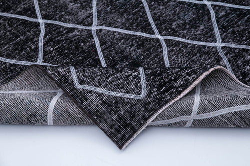 Geometric Carpet Siyah Geometrik Pamuk Yün El Dokuma Halısı 144x377 Agacan