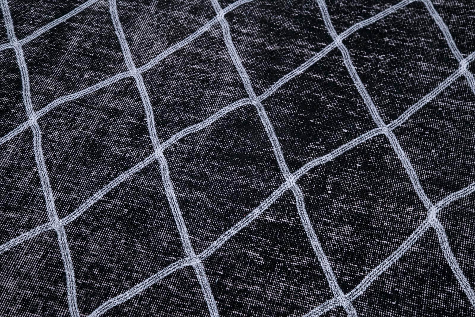 Geometric Carpet Siyah Geometrik Pamuk Yün El Dokuma Halısı 144x377 Agacan