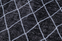 Geometric Carpet Siyah Geometrik Pamuk Yün El Dokuma Halısı 144x377 Agacan