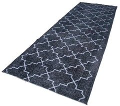 Geometric Carpet Gri Geometrik Pamuk Yün El Dokuma Halısı 142x416 Agacan